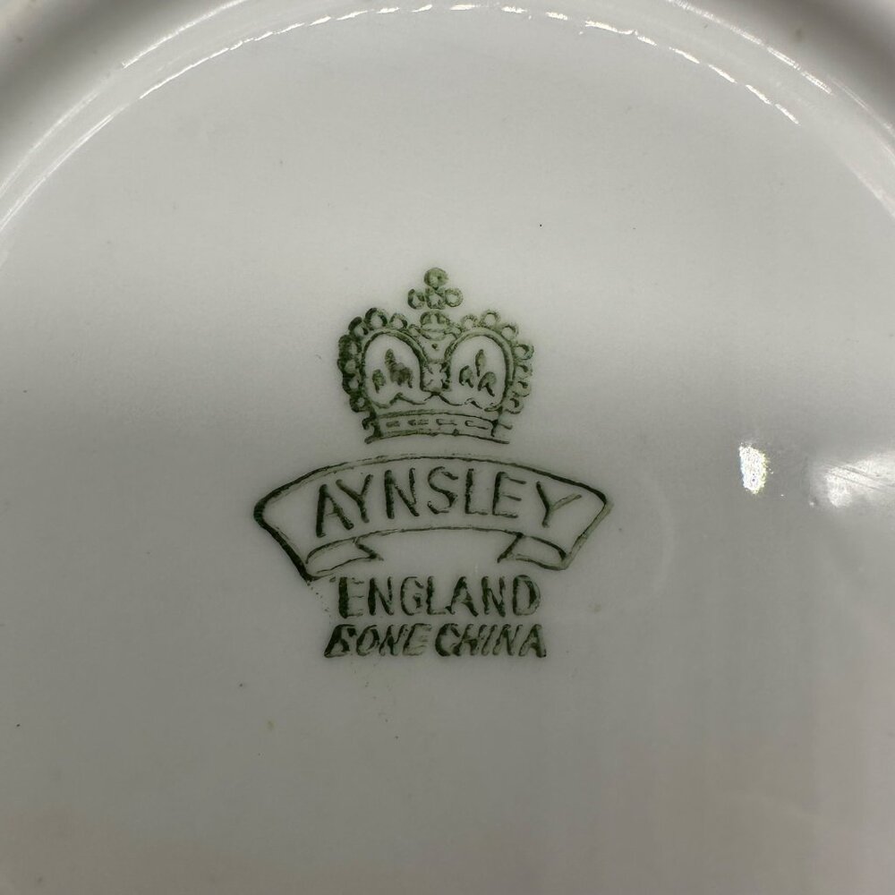 Vintage Aynsley England Saucer Plate Bone China Green Dogwood Floral Gold Trim - Picture 4 of 8